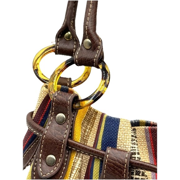 Relic Striped Canvas Purse / Bag Handbag Snap & Cinch Jewel Tone Multicolor - Picture 4 of 15